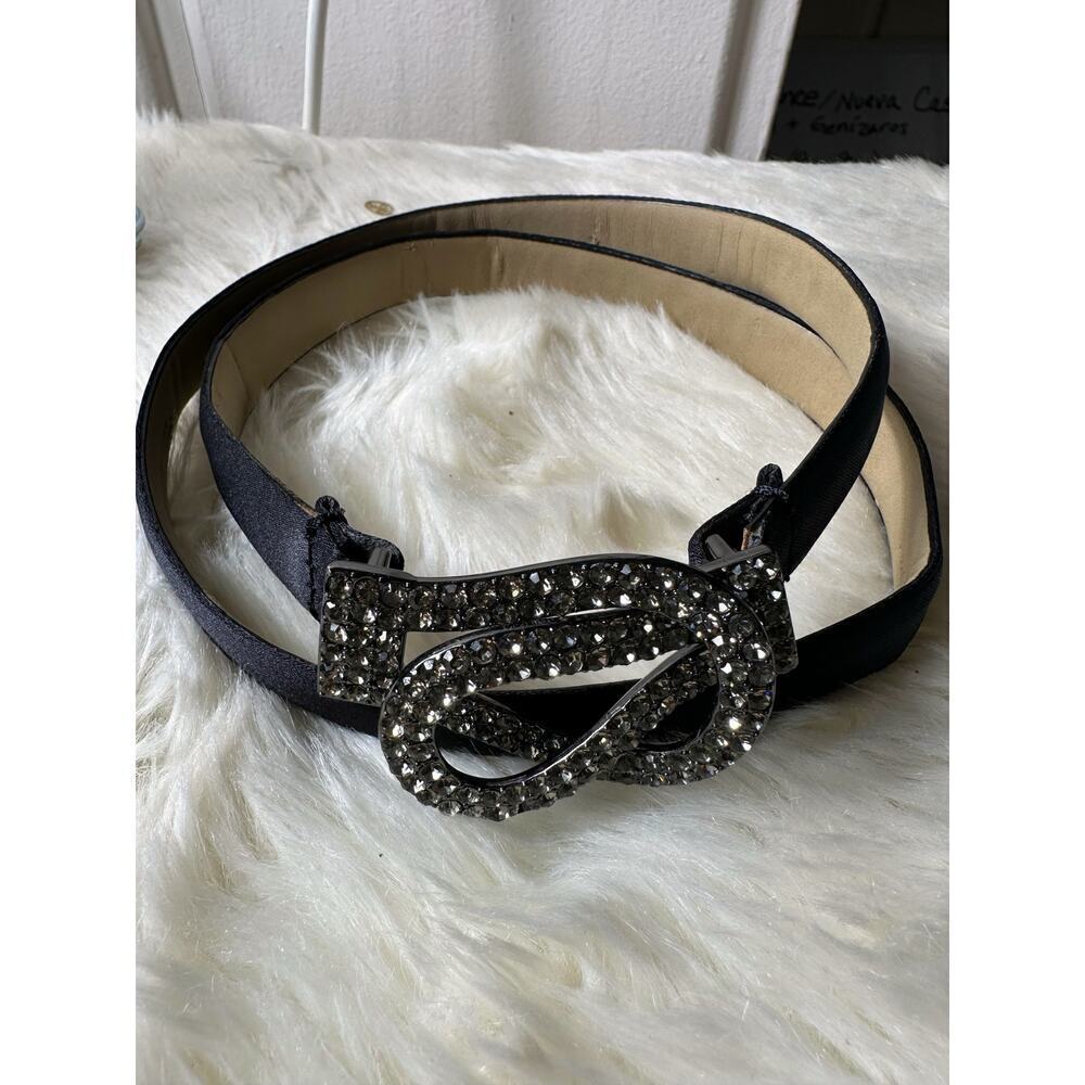 Talbots Black Leather Belt with Rhinestone Infinity Buckle